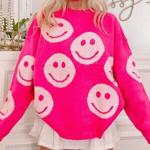 Main Strip Hot Pink Smiley Face Sweater